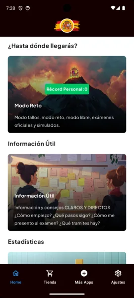 Modo Reto con el récord personal y la tarjeta de Información Útil.